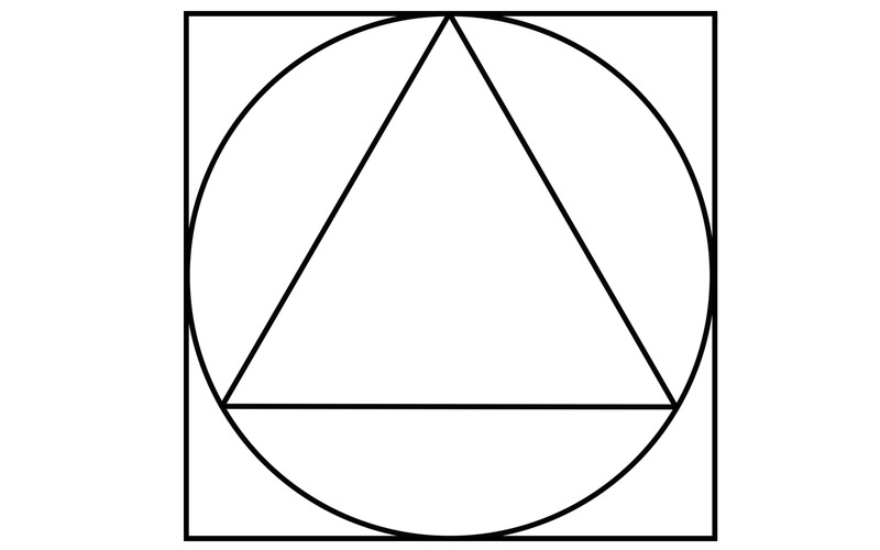 Circle inside triangle line drawing on white background